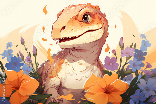 dinosaur child smile anime style