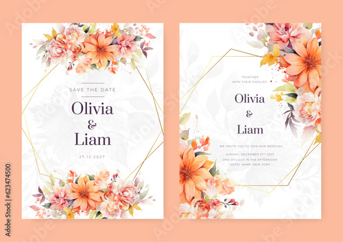 wedding invitation, thank you card, rsvp, details,menu,welcome,boho DIY minimal template design with watercolor greenery leaf and branch, watercolor invitation, beautiful floral wreath.