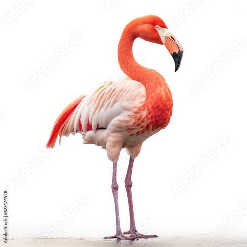 American flamingo bird isolated on white. Generative AI © Razvan