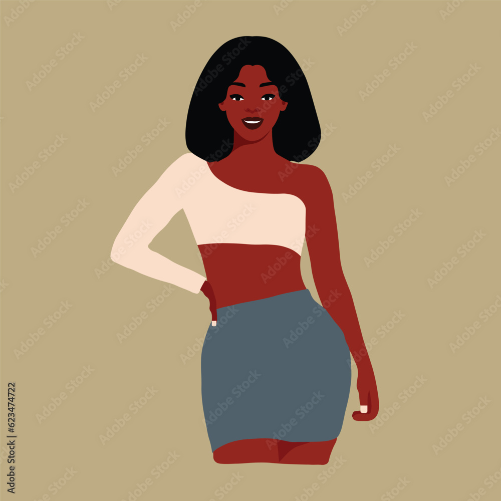 Stylish black woman in elegant art style vector