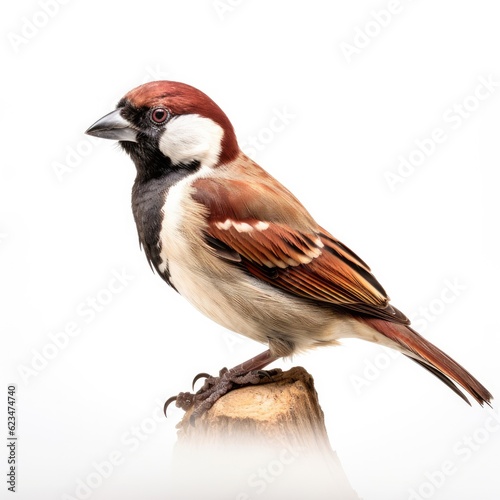 Eurasian tree sparrow bird isolated on white. Generative AI