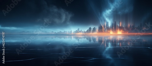 Fire and Water Sci-Fi Environments  Abstract Navy and Cyan Cinematic Set  Generative AI