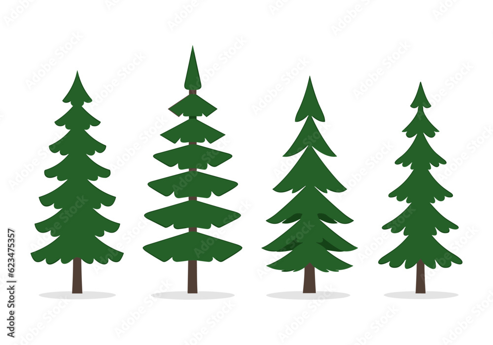 Set of spruce tree vector design in flat style