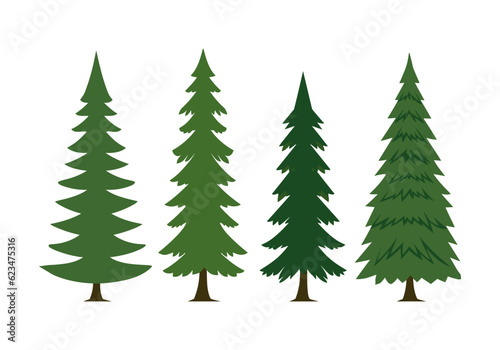 Set of spruce tree vector design in flat style