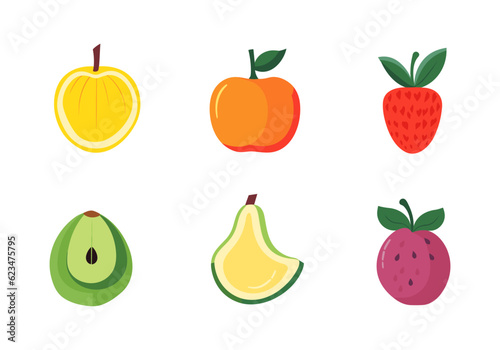 Set of fruits clip art vector illustration isolated on white background