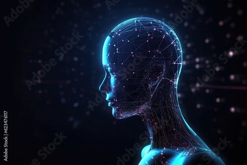 Artificial Intelligence. Digital Technology. Human mind person face. Generative AI