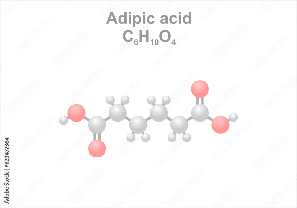 Simplified scheme of the adipic acid molecule. Use as flavorant and gelling aid. Simplified scheme of the adipic acid molecule. Use as flavorant and gelling aid.