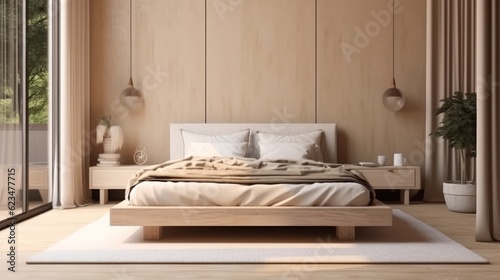 home interior mock up room design concept beautiful bedroom with natural light wooden mood and tone colour scheme soft and cosy interior home background ai generate