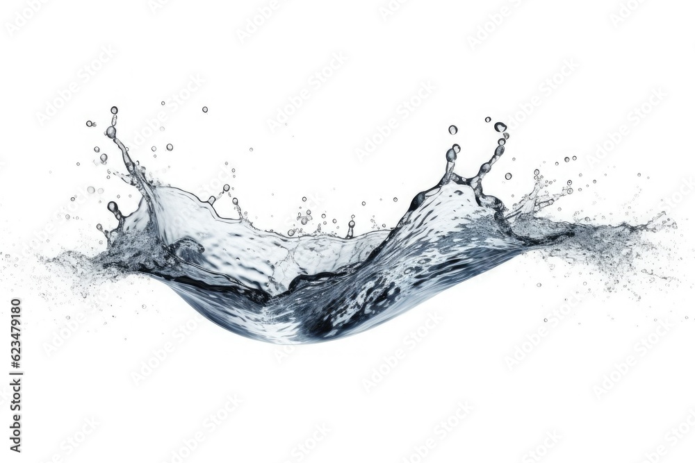Drops and splashes of water on a white background. Generative ai. Drops and splashes of water on a white background. Generative ai.