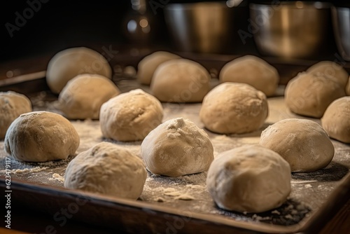 Lots of homemade flour balls for making dough. Generative ai.
