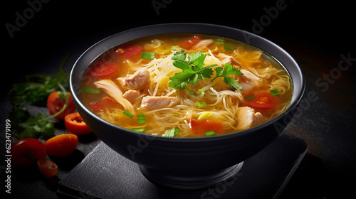 chicken noodle soup HD 8K wallpaper Stock Photographic Image