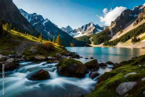 lake in the mountains generated Ai © Sadia