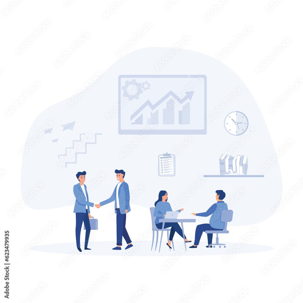 Naklejka premium searching for new ideas solutions, working together in the company, brainstorming, flat vector modern illustration