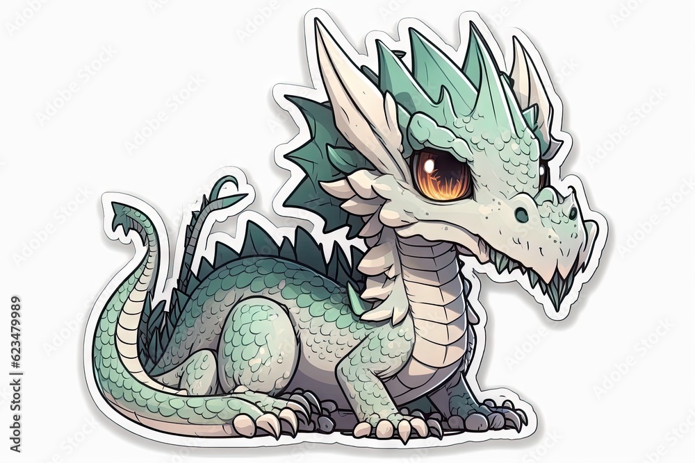 Cute dragon cartoon sticker isolated on white background Stock ...