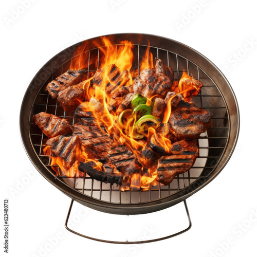 Camping fire pit grill basket isolated on transparent background. Generative AI