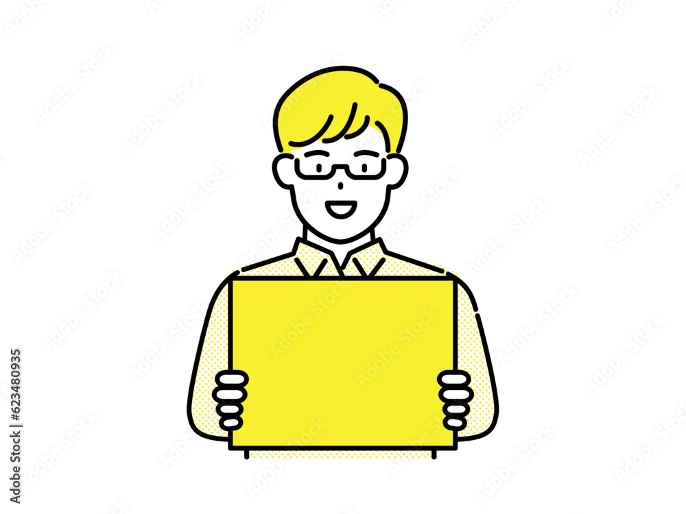 Businessman holding banner card vector illustration, marketing, business concept Businessman holding banner card vector illustration, marketing, business concept