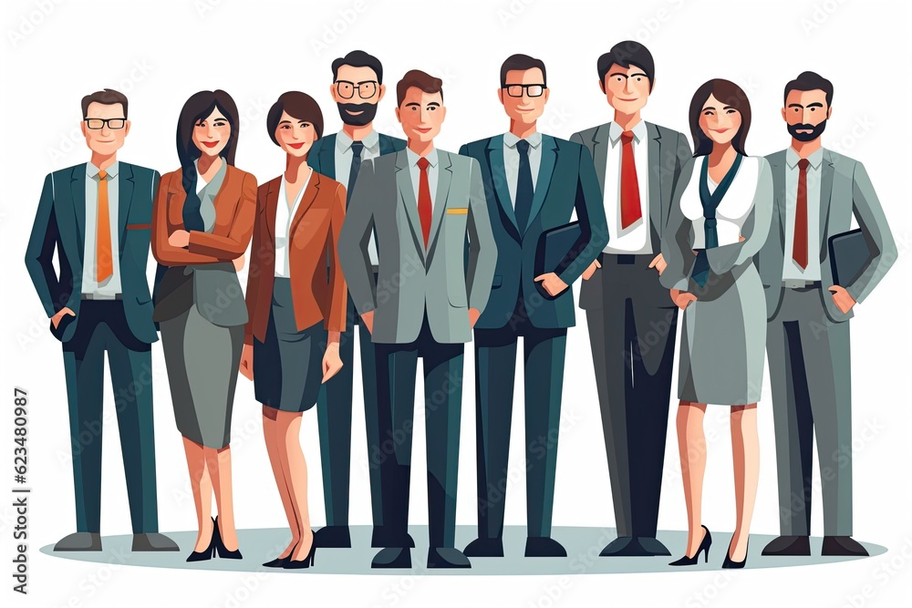 Illustration of a successful creative business team on white background. Diverse business people teaming up in a startup. Generative AI Illustration of a successful creative business team on white background. Diverse business people teaming up in a startup. Generative AI