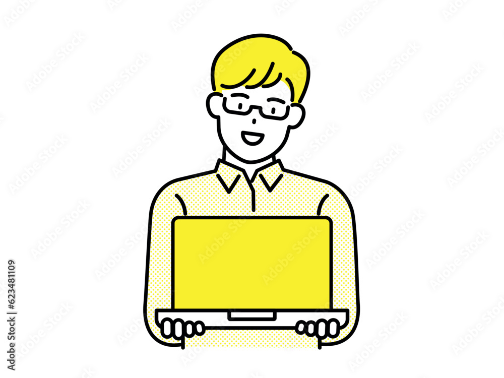 A businessman introducing a laptop A businessman introducing a laptop