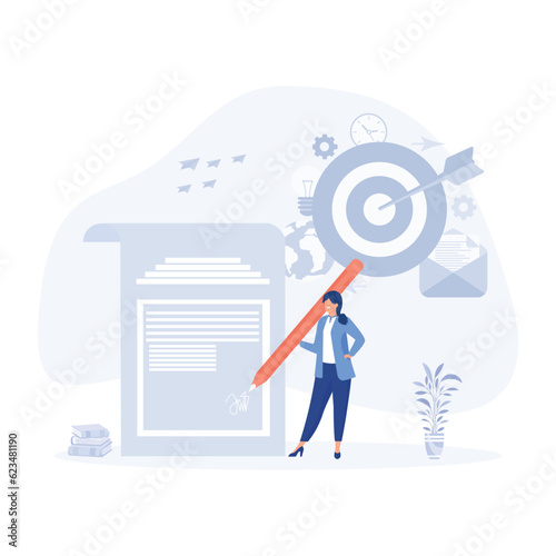 Businesswoman signing a contract, business concept, flat vector modern illustration 