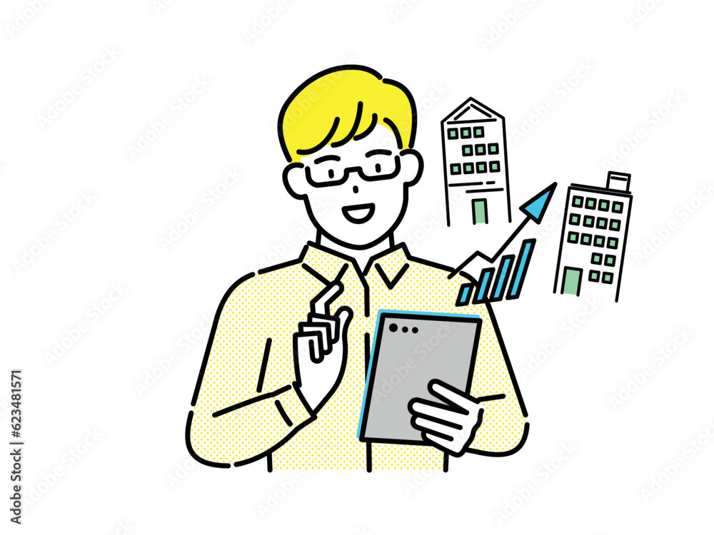 Man checks real estate prices on his tablet Man checks real estate prices on his tablet