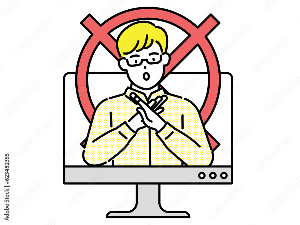 Businessman explains online social marketing concepts in a monitor Businessman explains online social marketing concepts in a monitor