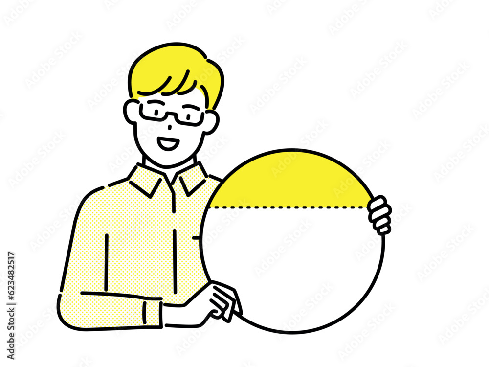 Obraz premium Businessman holding banner card vector illustration, marketing, business concept