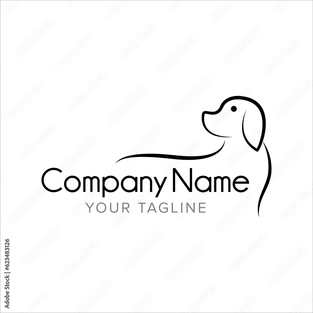 Dog line art logo design. Simple minimal animal logo illustration vector.