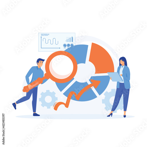 Statistical analysis concept. Work with statistics and marketing research, analytical department. flat vector modern illustration