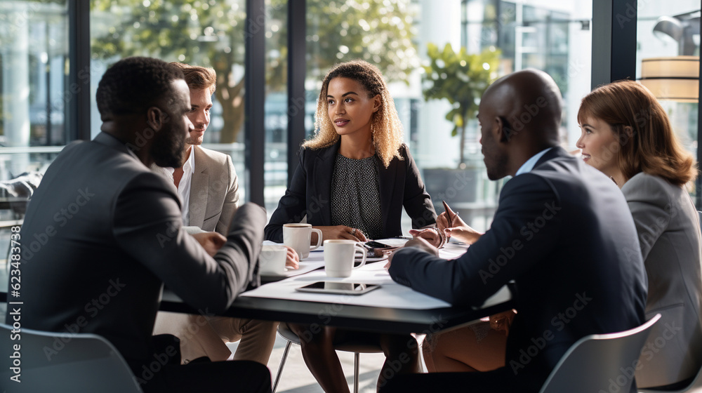 A diverse team of professionals engaged in a productive discussion, reflecting the importance of inclusivity in business Generative AI A diverse team of professionals engaged in a productive discussion, reflecting the importance of inclusivity in business Generative AI