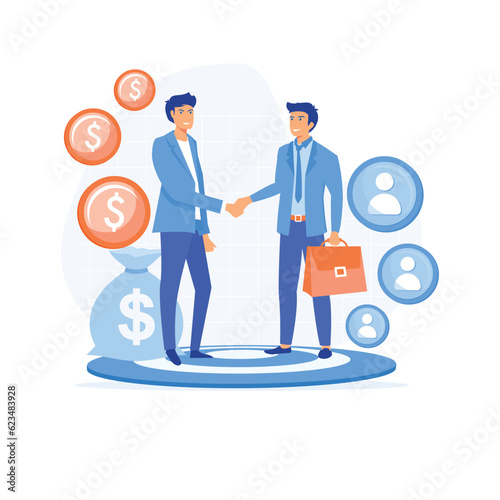 Professional marketers service, affiliate marketing, worldwide networking, flat vector modern illustration