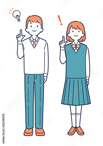 問題解決の方法がひらめいた学生の男女＿全身