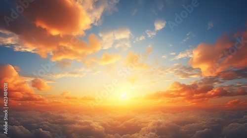 View of orange clouds in the sky background, illustration for product presentation and template design.