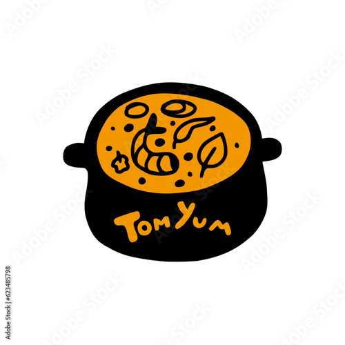  Tom yum icon.  Vector illustration for menu, cafe,bar, poster, restaurant, banner, emblem, sticker, logo, label.