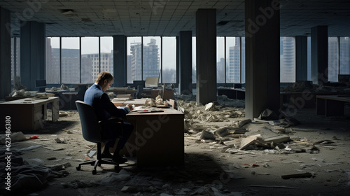 倒産した会社のオフィスで落ち込んでる男性 photo