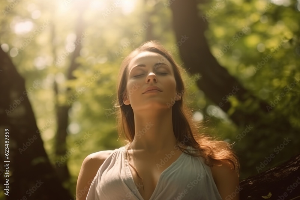 Beautiful woman in deep state of meditation. Connection to the spiritual essence within and encourages a moment of reflection and rejuvenation. Made with Generative AI. Beautiful woman in deep state of meditation. Connection to the spiritual essence within and encourages a moment of reflection and rejuvenation. Made with Generative AI.