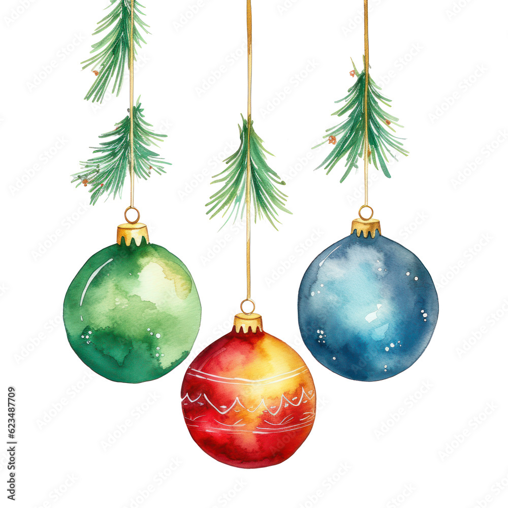 Watercolor Christmas ball background. Illustration AI Generative. Watercolor Christmas ball background. Illustration AI Generative.