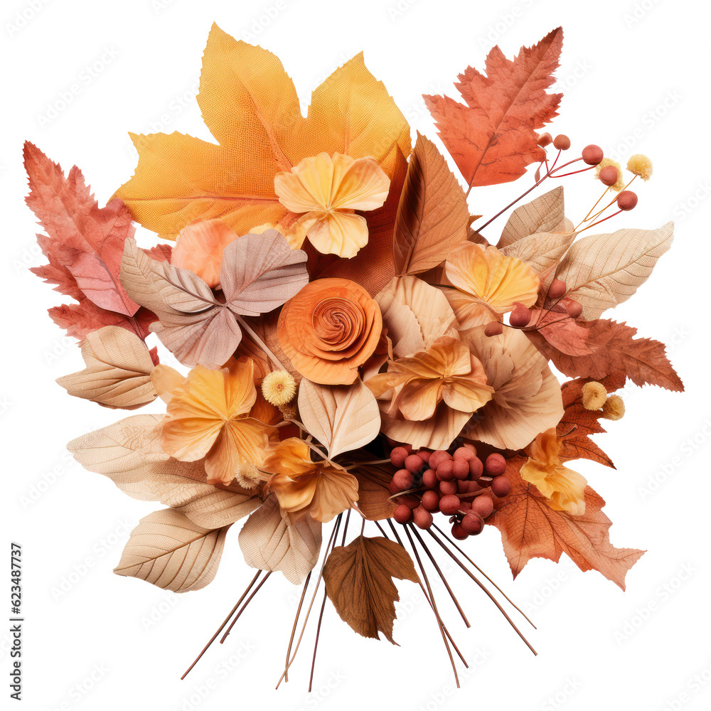 Autumn dry flowers isolated. Illustration AI Generative.