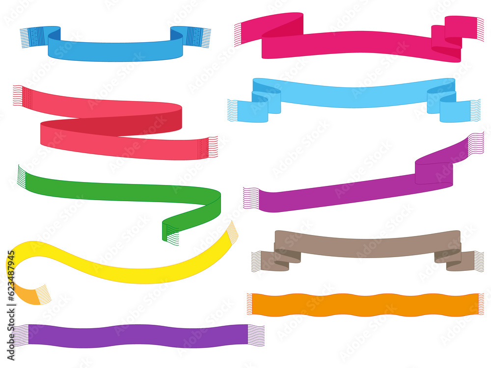 Collection of ribbons in the form of a warm winter scarf. Scarfs with place for your text. Illustration on transparent background