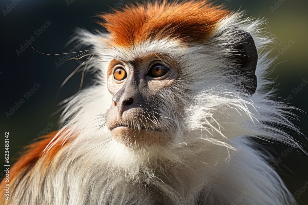 Fototapeta premium The patas monkey also known as the wadi monkey or hussar monkey. Generative AI