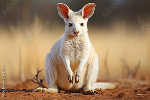 White colored albino wallaby. Generative AI © kardaska