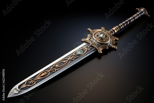 Fantasy sword on black background. Generative AI