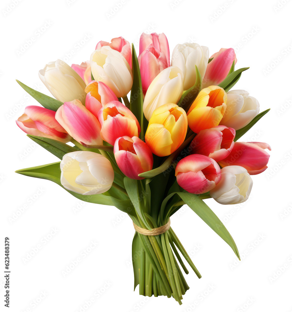 Tulip Flower Bouquet Isolated. Illustration AI Generative. Tulip Flower Bouquet Isolated. Illustration AI Generative.