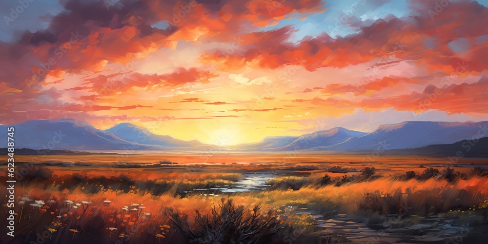 Fototapeta premium AI Generated. AI Generative. Wild horses on field meadow nature outdoor landscape. Relaxing calm inner peace vacation adventure western sountryside lifestyle vibe. Graphic Art