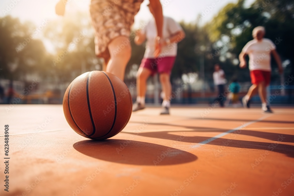 Grandparents enjoy a friendly game of basketball on the court. Made with Generative AI. Grandparents enjoy a friendly game of basketball on the court. Made with Generative AI.