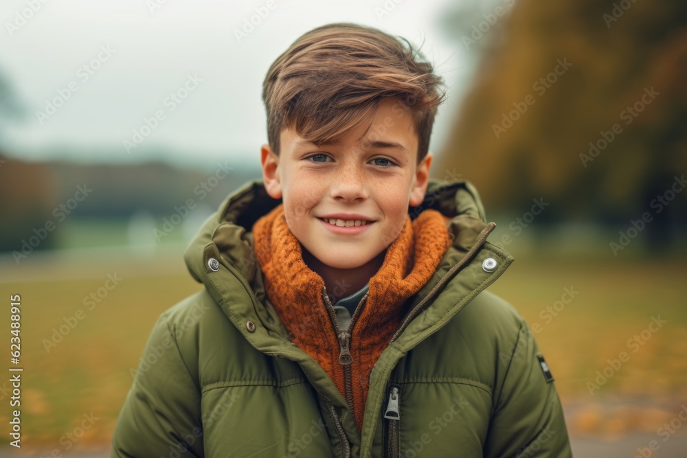 Lifestyle portrait photography of a grinning boy in his 30s wearing a warm parka against a historic battlefield background. With generative AI technology Lifestyle portrait photography of a grinning boy in his 30s wearing a warm parka against a historic battlefield background. With generative AI technology