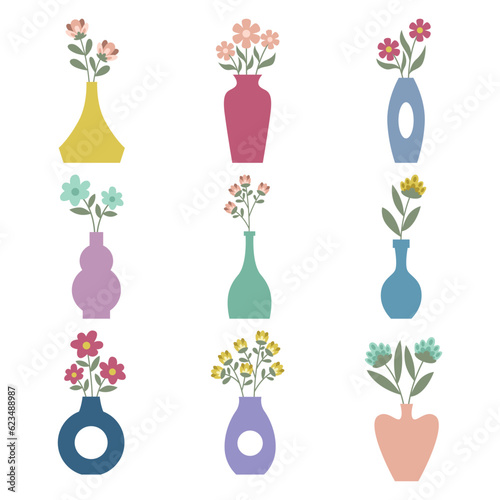 Set of flower vase vector