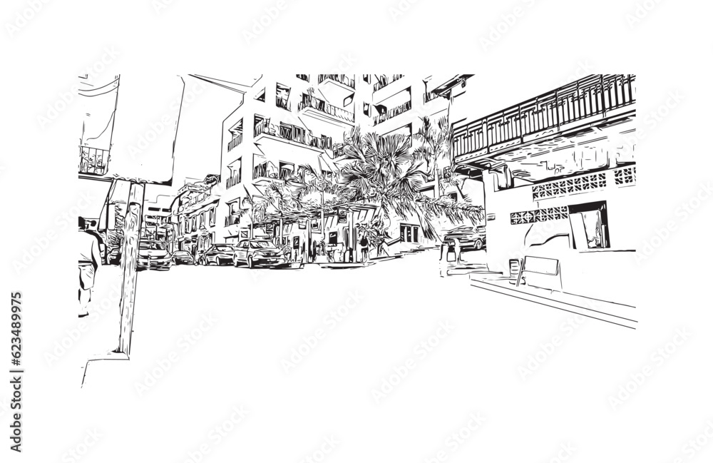 Building view with landmark of Puerto Vallarta
city in Mexico. Hand drawn sketch illustration in vector. Building view with landmark of Puerto Vallarta
city in Mexico. Hand drawn sketch illustration in vector.