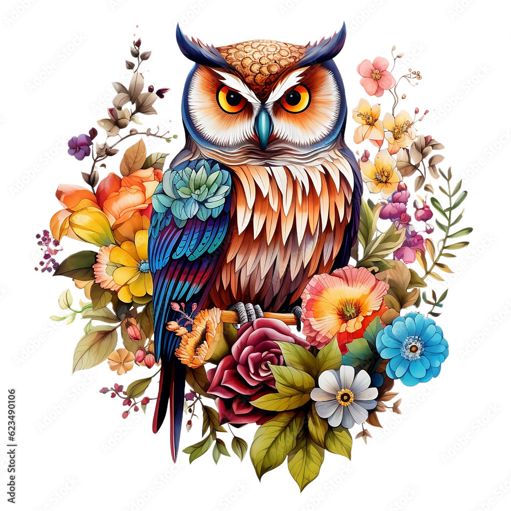 Whimsical Kirigami Owl with Vibrant Floral Tapestry