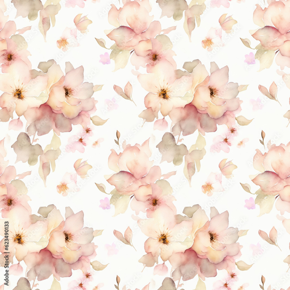 seamless pattern with flowers. pink abstract flowers on beige background,watercolor . 
