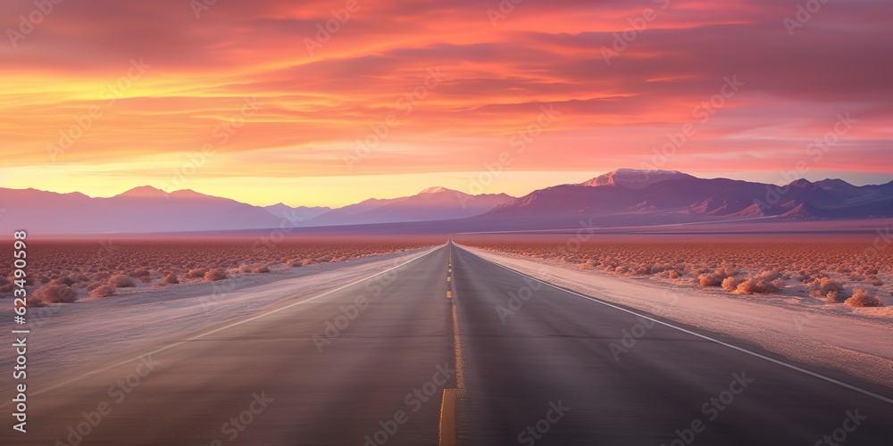 AI Generated. AI Generative. UNited states usa america nevada california arizona desert highway road trip travel wild vacation adventure by car. Graphic Art